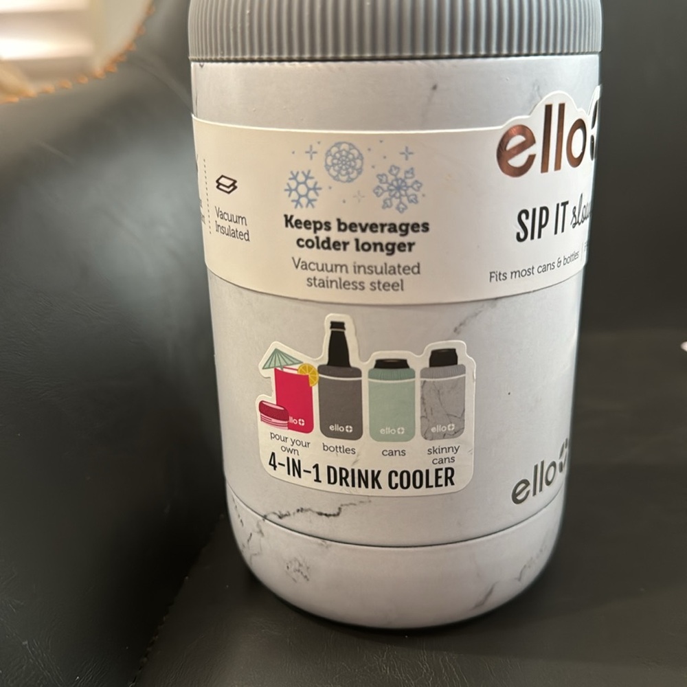 $7 add on/ NWT Ello 4-1 drink can cooler grey bottles cans skinny cans pour in - Picture 2 of 7